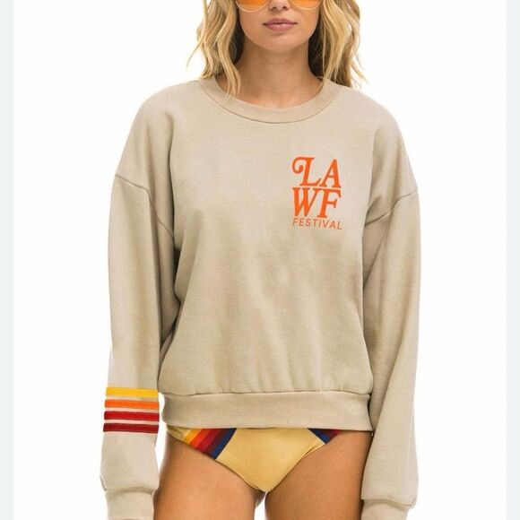 Aviator Nation Tops - Aviator Nation LOS ANGELES WINE & FOOD 2025 CREW SWEATSHIRT RELAXED - SAND